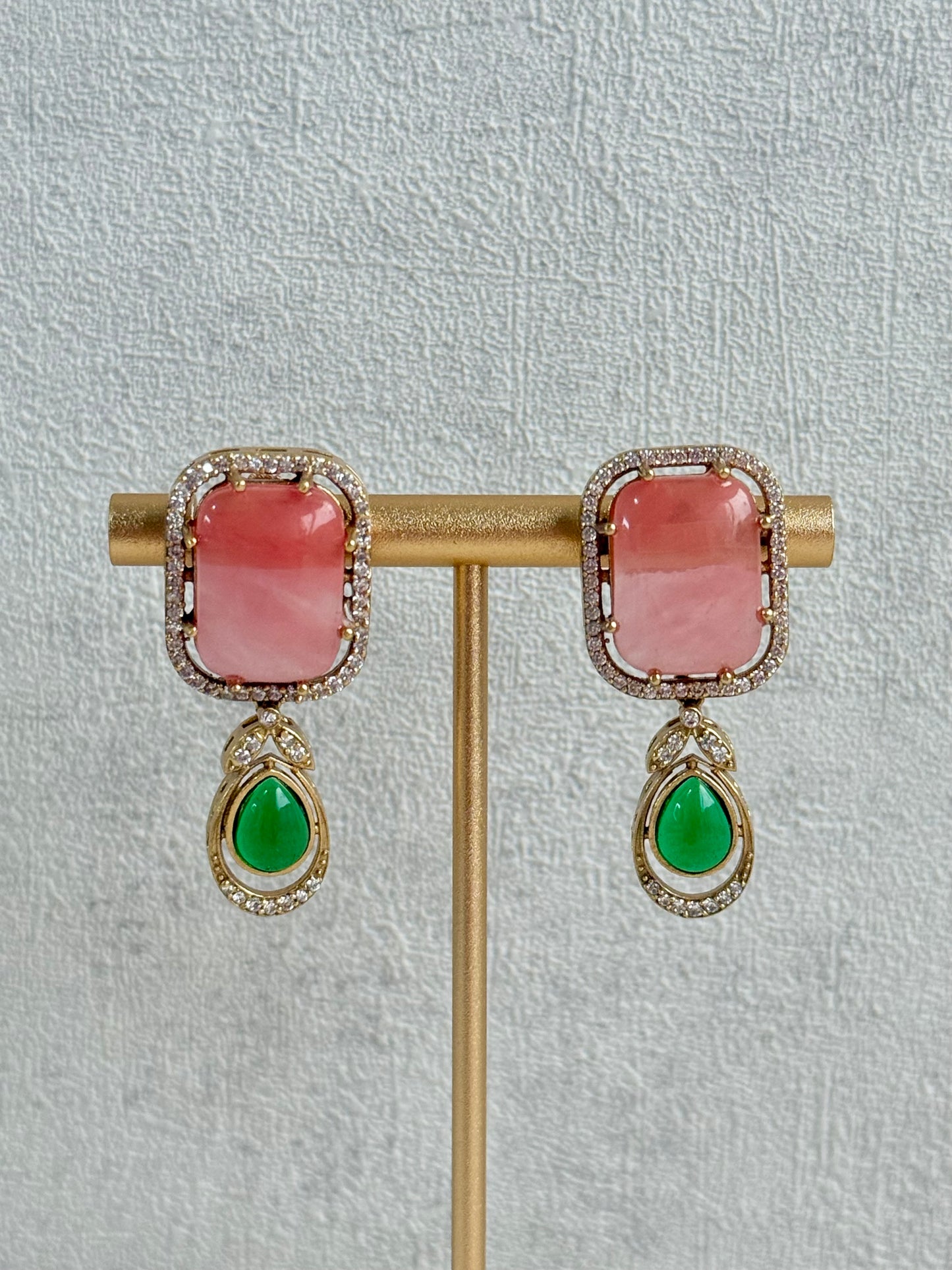 Ayura Designs Adelaide Necklace Set with Earrings – Multicolour Moissanite with Peach Stone Drop Earrings