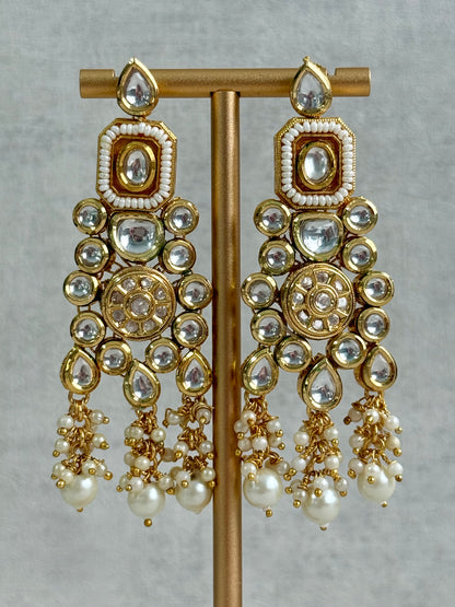 Ayura Designs Suhana Bridal Set with Necklace, Earrings & Tikka – Kundan Stones with Pearl Detailing in Antique Gold Finish