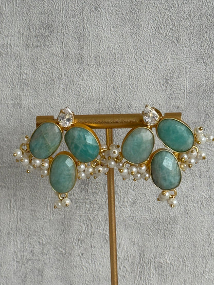 Ayura Designs Anahita Set with Tikka & Earrings – Amazonite, Crystals & Pearls