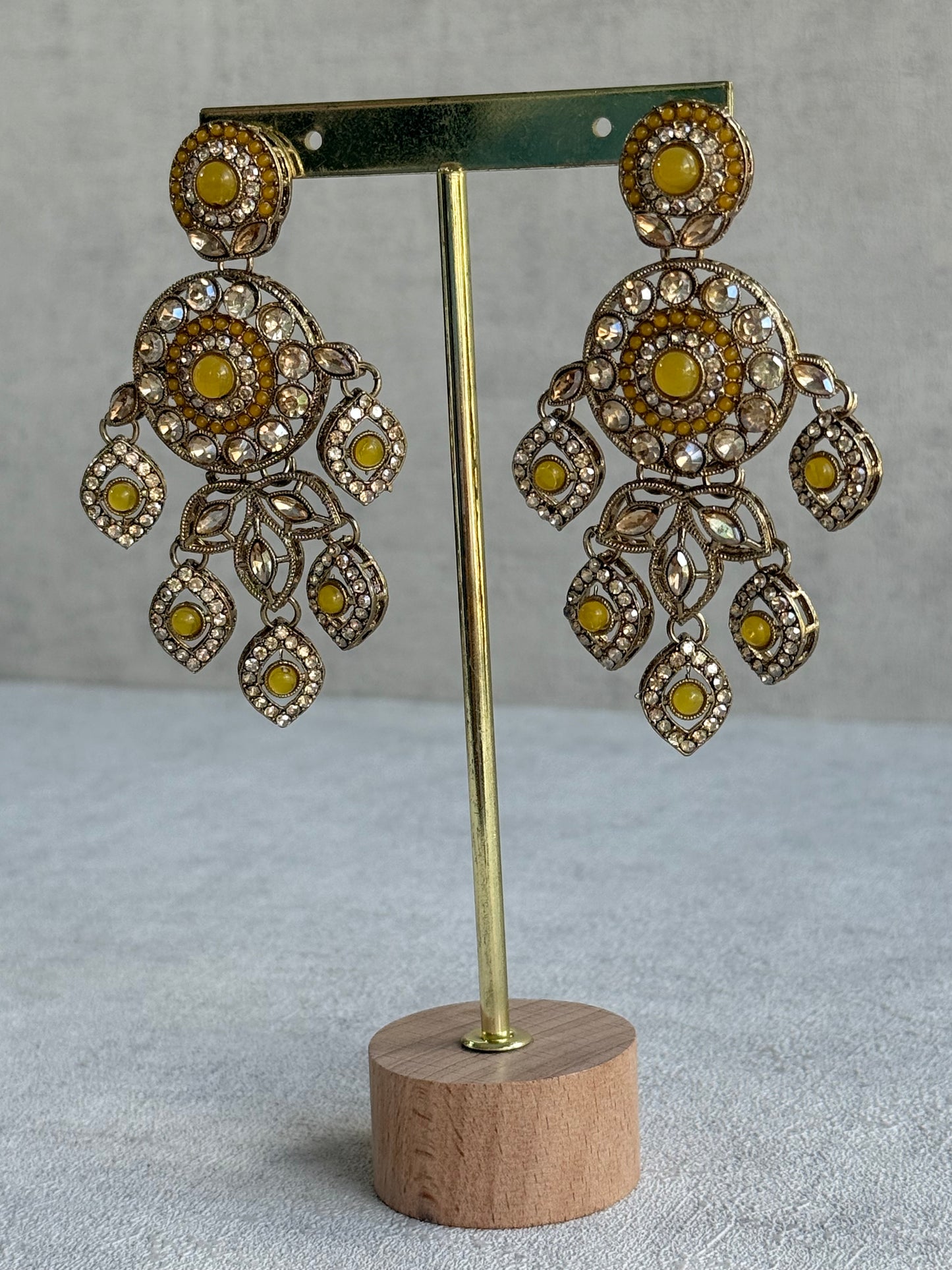 Ayura Designs Vanika Earrings – Marigold & Champagne Crystal Gold Finish