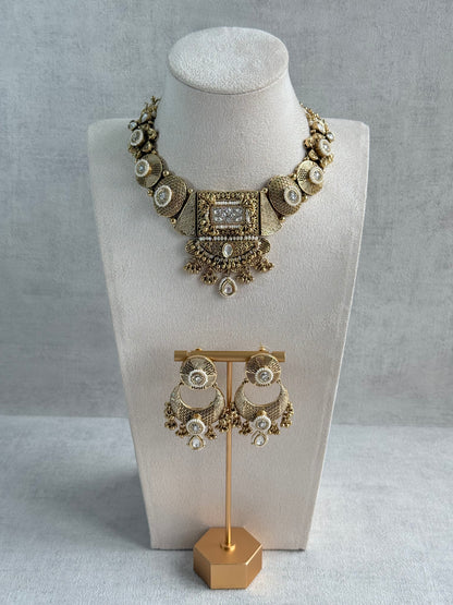 Ayura Designs Purvi Set – Necklace & Earrings with Antique Gold Filigree, Ivory & Pearl Detailing