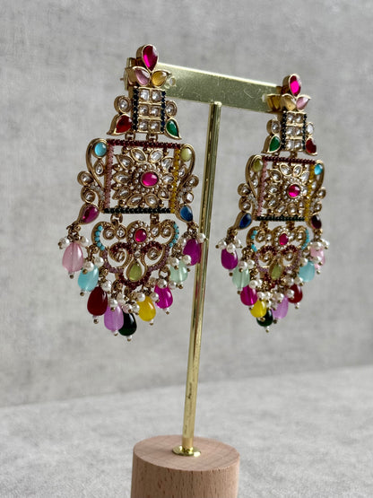 Ayura Designs Arwa Earrings – Antique Gold Finish with Multicolour Stones & Pearl Detailing