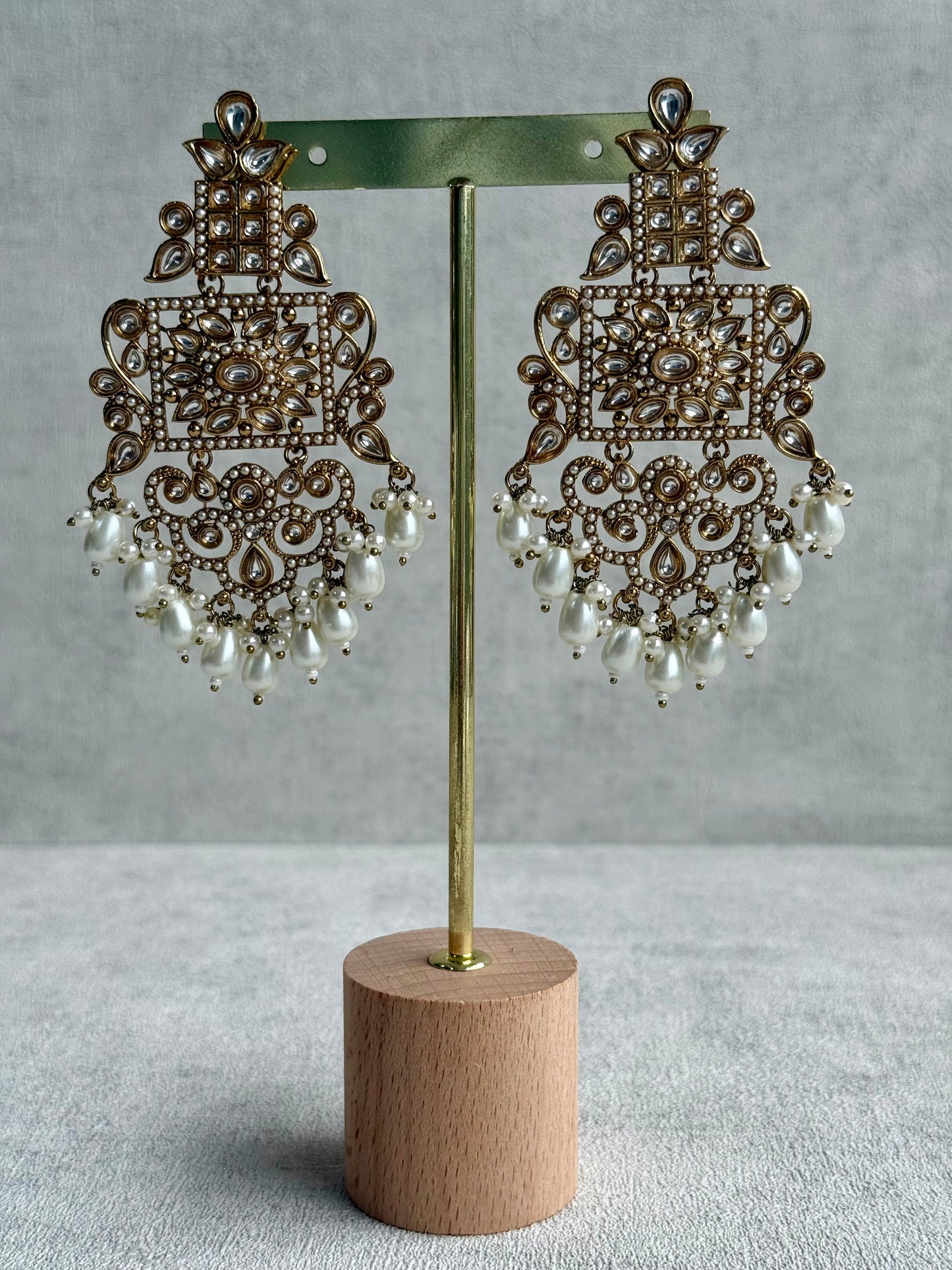 Ayura Designs Arwa Earrings – Antique Gold Finish with Multicolour Stones & Pearl Detailing