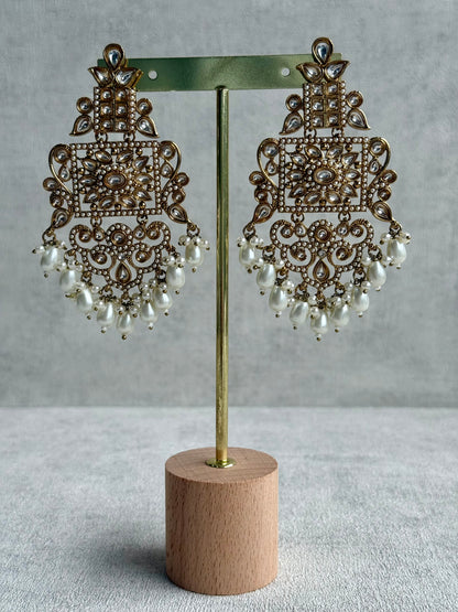 Ayura Designs Arwa Earrings – Antique Gold Finish with Multicolour Stones & Pearl Detailing
