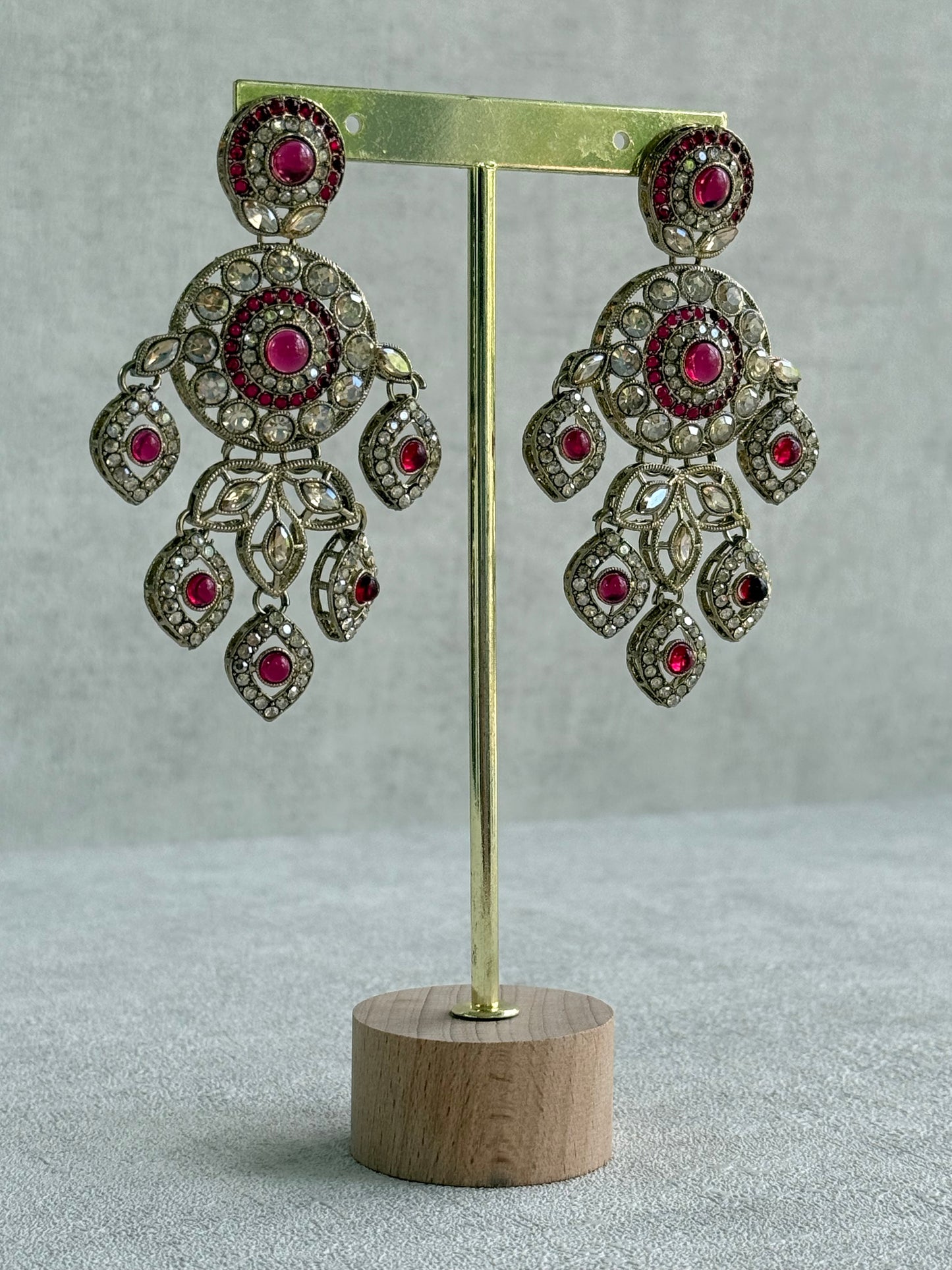 Ayura Designs Vanika Earrings – Rani Pink & Champagne Crystal Gold Finish