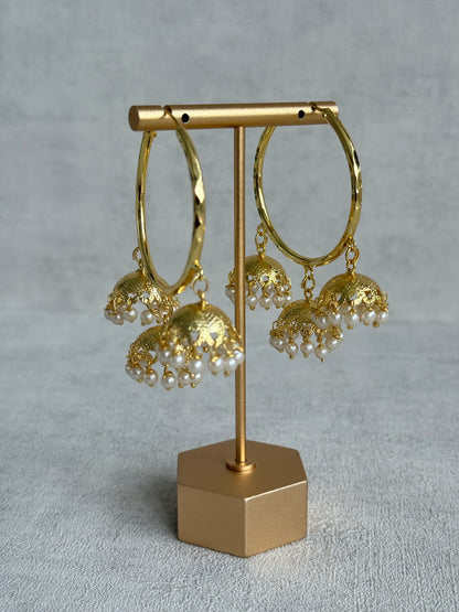 Ayura Designs Anam Balis – Gold Triple Jhumki Hoop Earrings with Pearl Drops