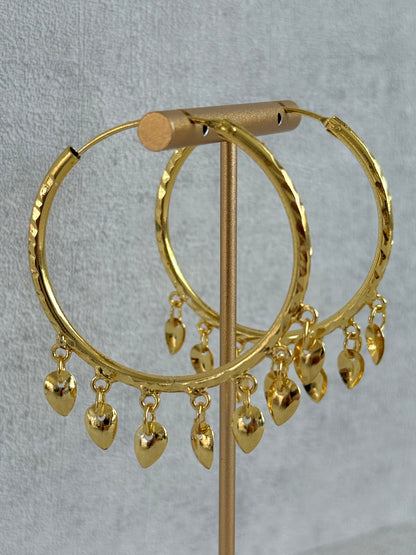 Ayura Designs Virsa Balis – Gold Hoop Earrings with Dangling Leaf Drops