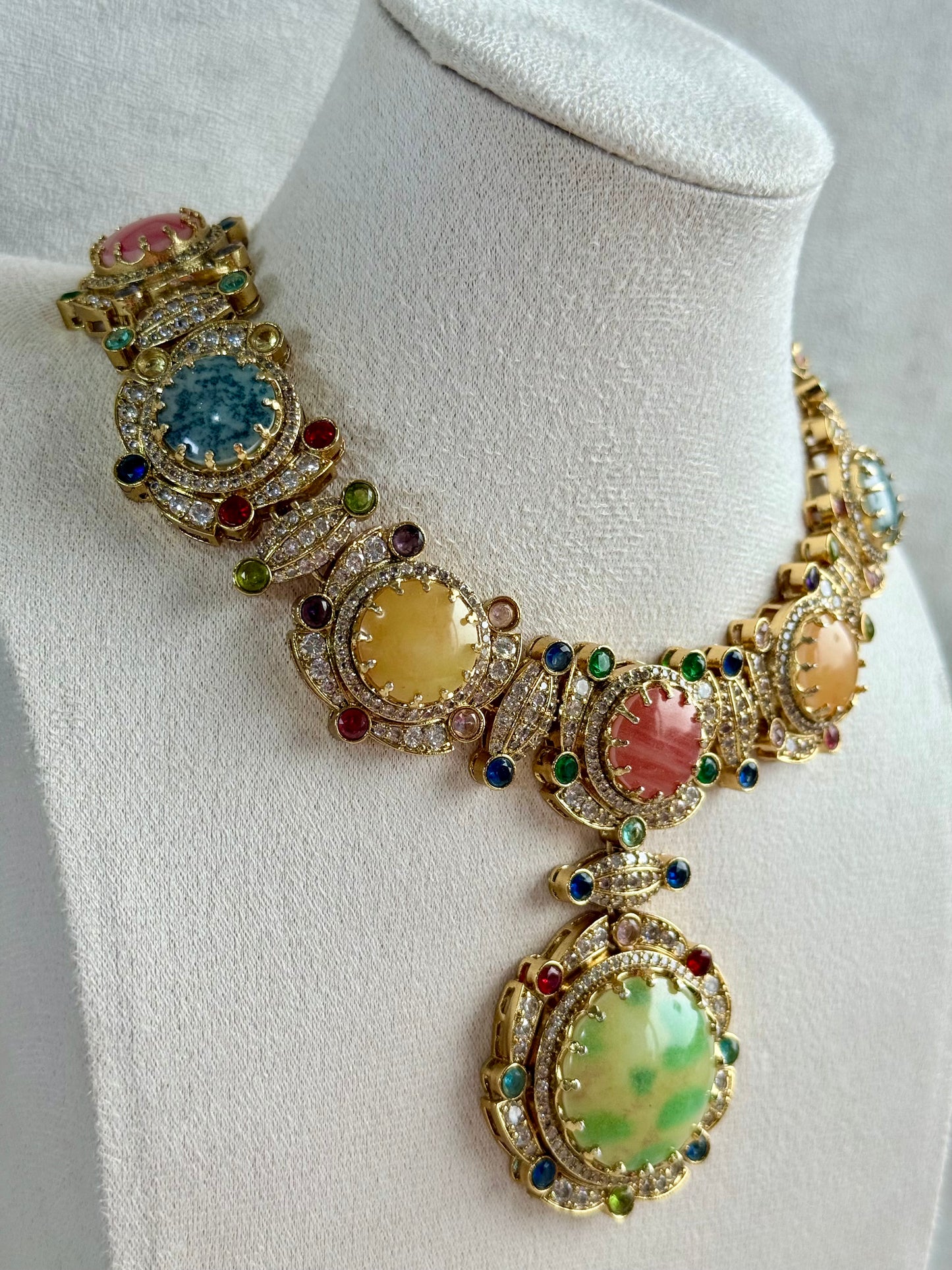 Ayura Designs Akira Set with Necklace & Earrings – Moissanite-Style Crystals with Multicolour Stone Detailing