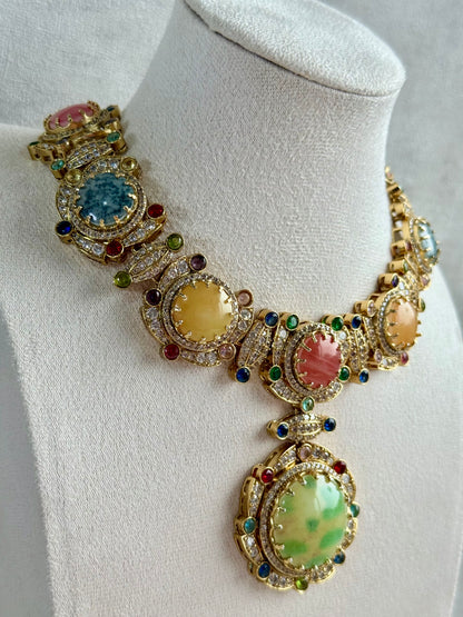 Ayura Designs Akira Set with Necklace & Earrings – Moissanite-Style Crystals with Multicolour Stone Detailing