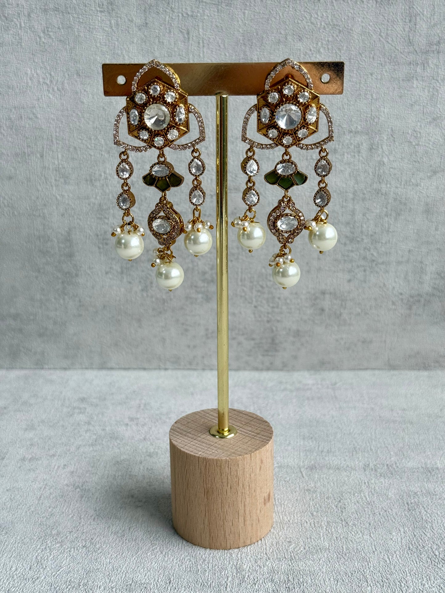 Ayura Designs Serina Choker Set with Earrings – Mint & Pistachio Enamel, Mirror-Cut Stones & Pearl Drops