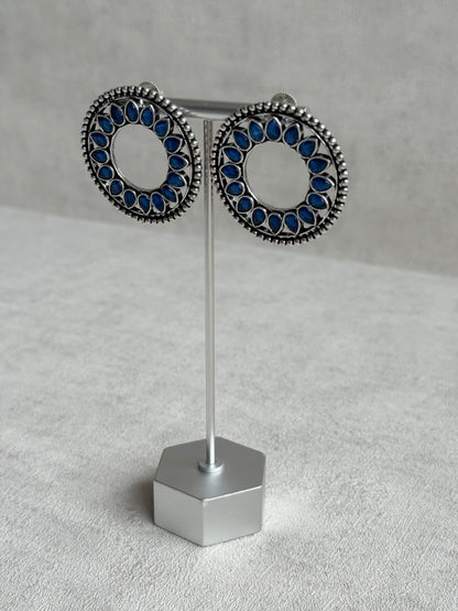 Ayura Designs Kesar Studs – Statement Oxidised Stud Earrings with Ink Blue Stones