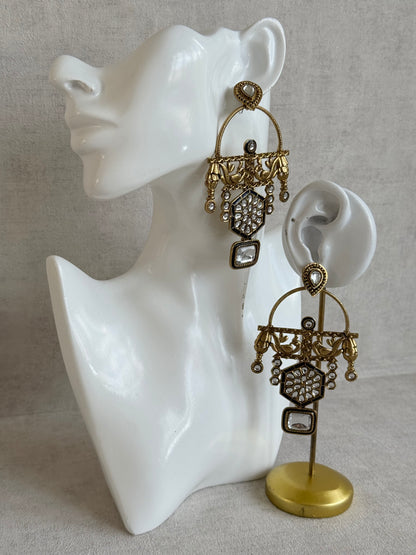 Ayura Designs Irene Earrings – Navy Blue Kundan, Meenakari & Crystal Peacock Chandeliers in Gold