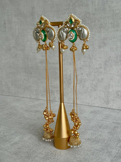Ayura Designs Sozni Kashmiri Earrings – Meenakari with Emerald Green & Diamond-Cut Detailing