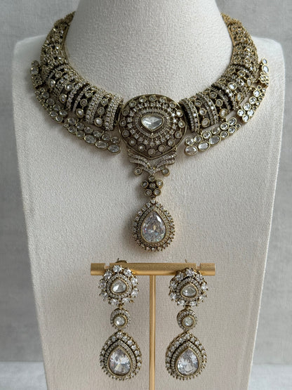 Ayura Designs Ahana Necklace Set with Earrings – Crystal Teardrop Stones & Moissanite Detailing
