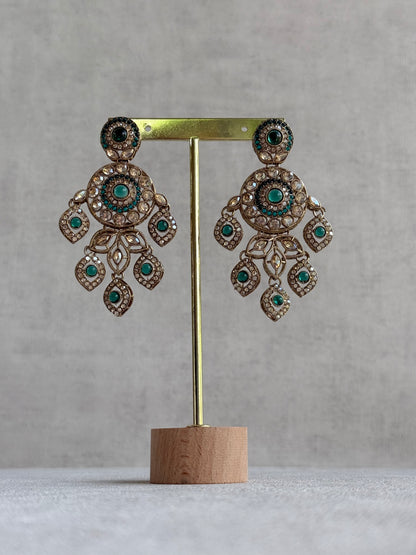 Ayura Designs Vanika Earrings – Teal Green & Champagne Crystal Gold Finish