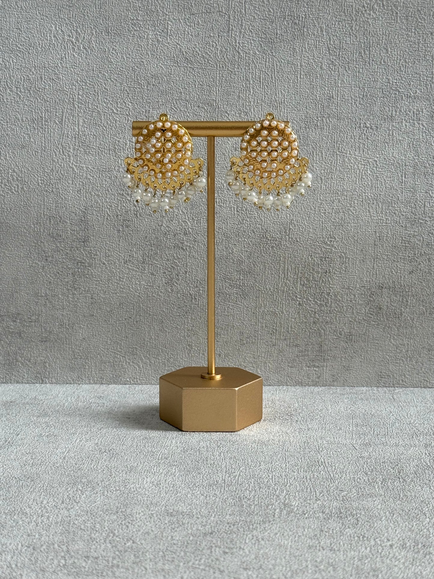 Ayura Designs Riwaaz Earrings – Pearl Stud Earrings with Antique Gold Filigree & Pearl Drops