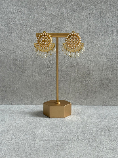 Ayura Designs Riwaaz Earrings – Pearl Stud Earrings with Antique Gold Filigree & Pearl Drops
