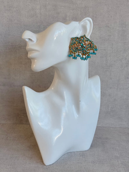 Ayura Designs Shanza Earrings – Turquoise Beaded Statement Earrings with Pearl Detailing & Crystal Drops