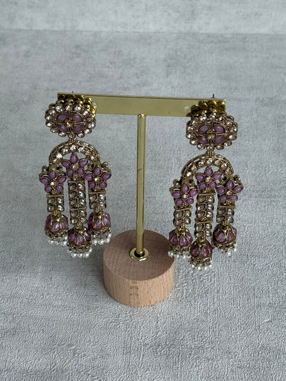 Ayura Designs Soraya Earrings – Lilac Stones, Champagne Crystals, Pearl Detailing & Gold Finish