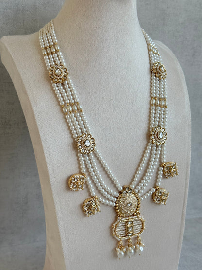 Ayura Designs Krisa Necklace Set with Earrings – Long Kundan Necklace with Pearl Strands & Gold Detailing