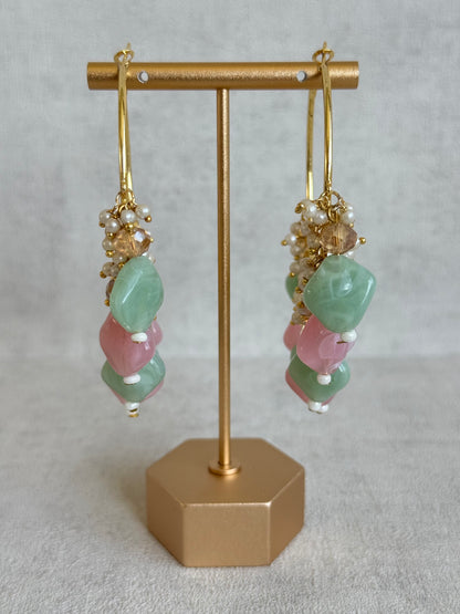 Ayura Designs Heer Balis – Gold Hoops with Mint & Blush Marble Beads, Pearls & Crystal Detailing