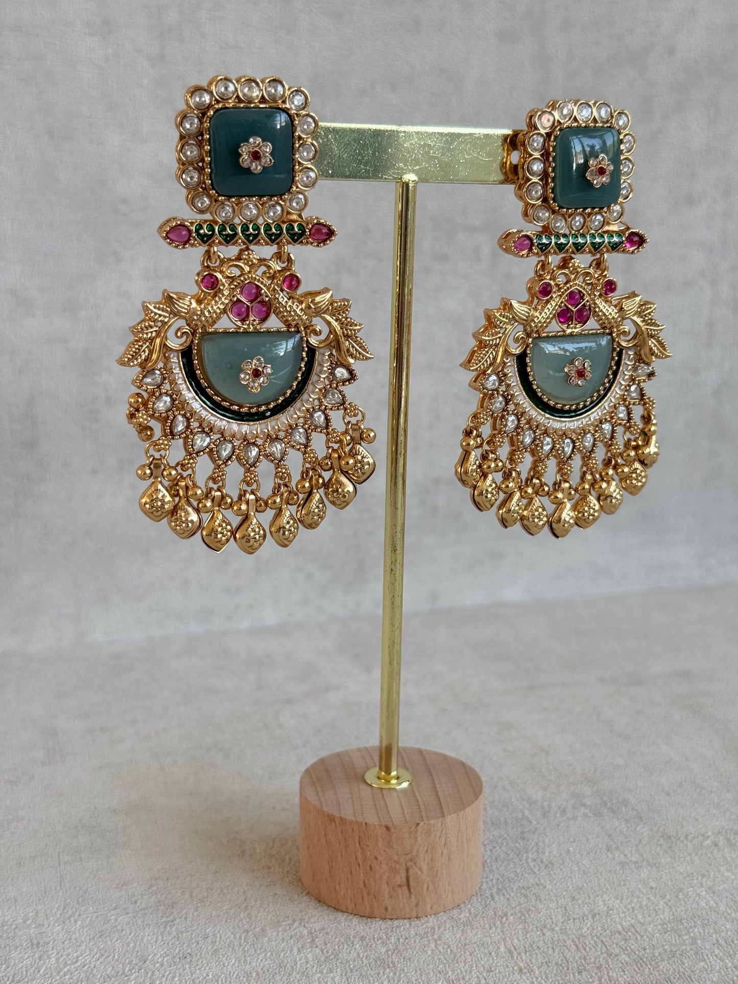 Ayura Designs Aranya Earrings – Sage Green & Rani Pink Statement Earrings