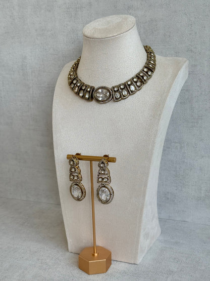 Ayura Designs Sadie Necklace Set with Earrings – Moissanite Style Stones & Crystal Halo Detailing