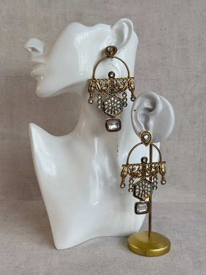 Ayura Designs Irene Earrings – Multicolour Kundan, Meenakari & Crystal Peacock Chandeliers in Gold