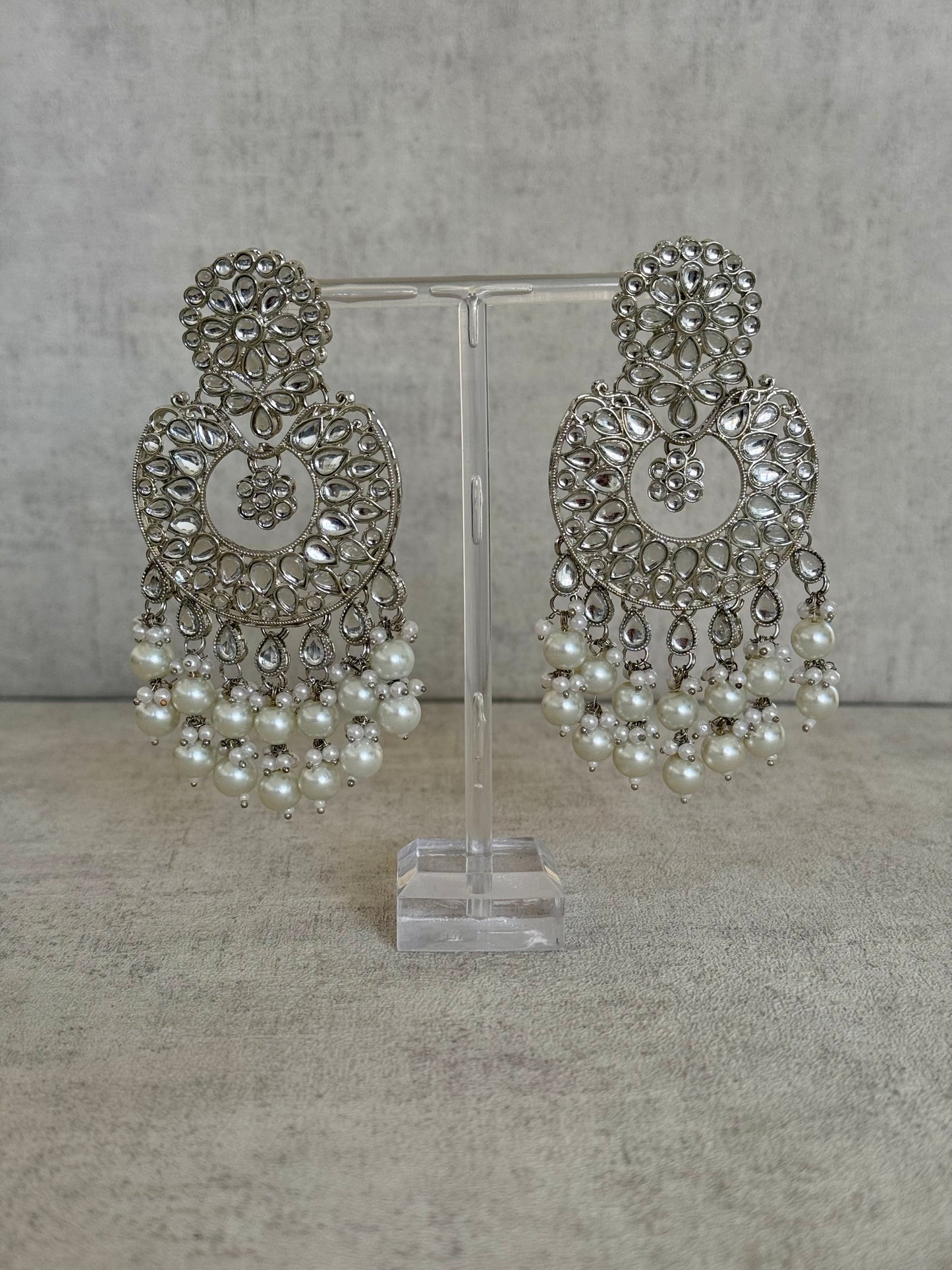 Ayura Designs Roshni Tikka Set - Silver Kundan with Pearl Detailing