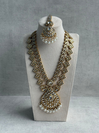 Ayura Designs Javeria Set with Earrings & Tikka – Ivory Pearls, Mirror Kundan & Gold Finish