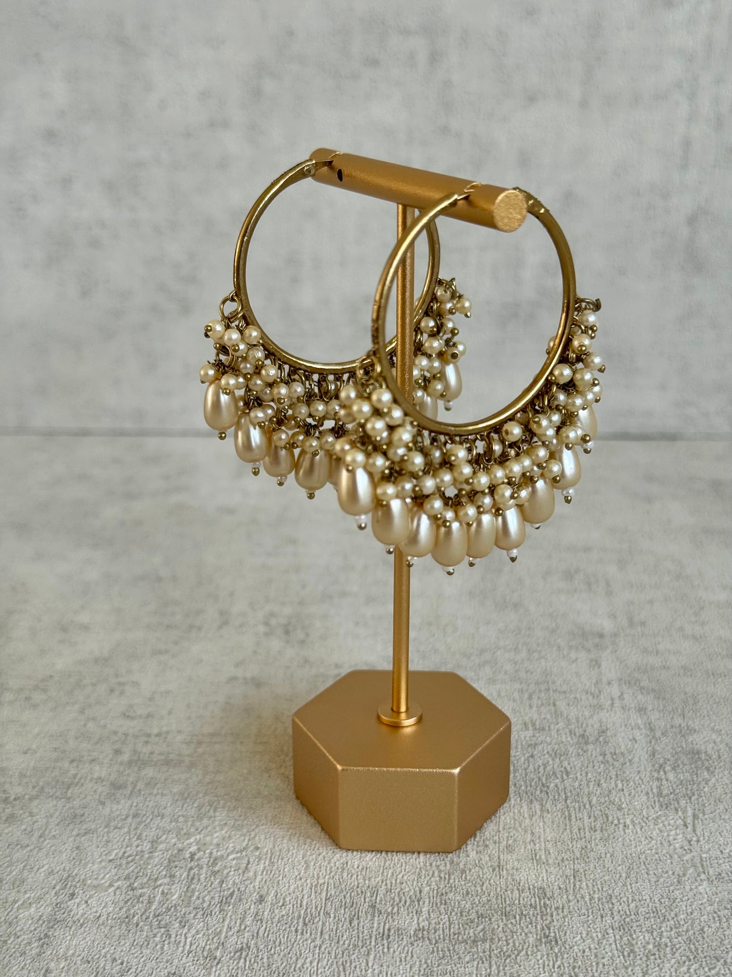 Ayura Designs Jhanak Balis – Antique Gold Pearl Hoops