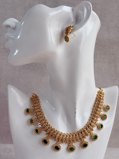 Ayura Designs Elisha Necklace Set with Earrings – Emerald Green & Crystal Stone Detailing