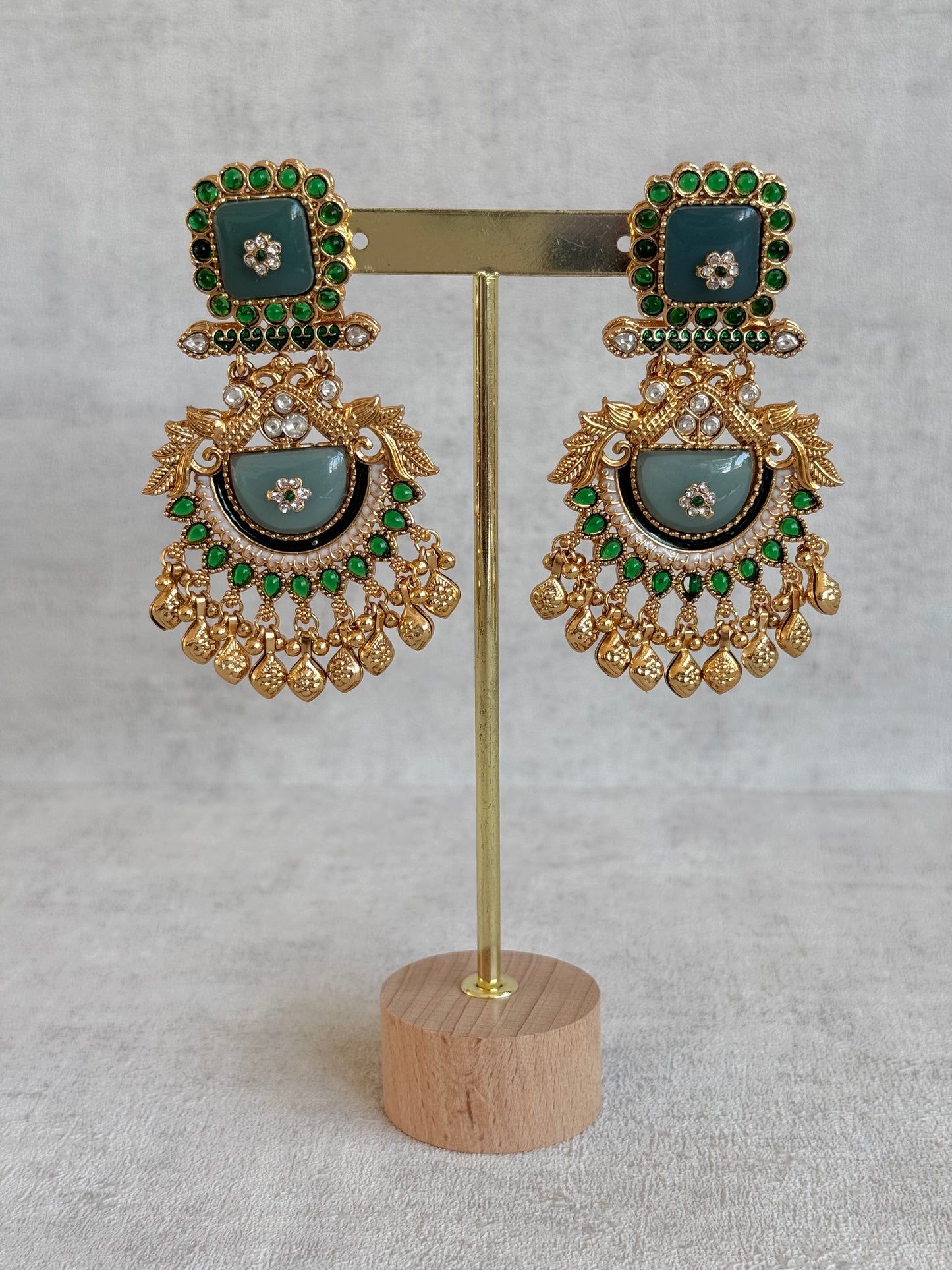 Ayura Designs Aranya Earrings – Sage Green & Emerald Green Statement Earrings