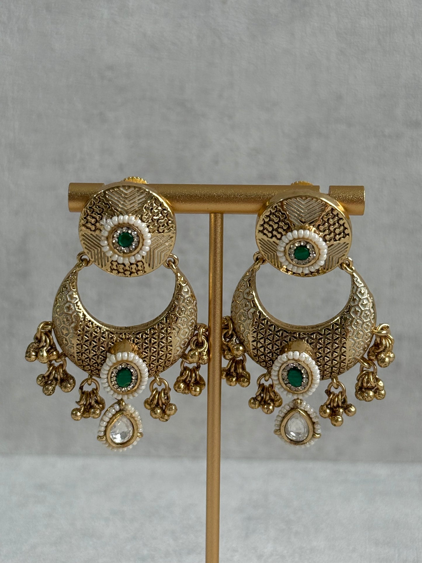 Ayura Designs Purvi Set – Necklace & Earrings with Antique Gold Filigree, Emerald & Pearl Detailing