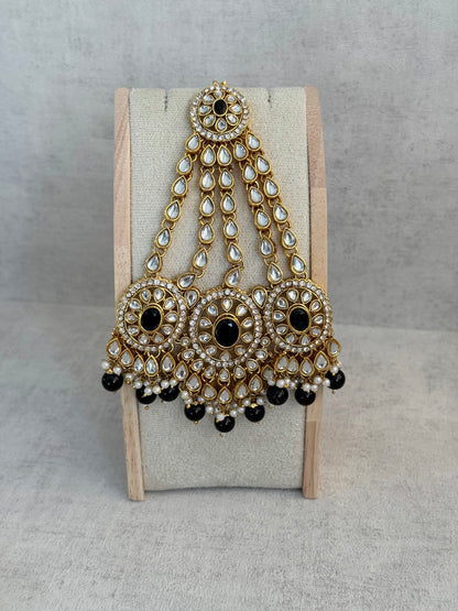 Ayura Designs Zara Set with Necklace, Earrings, Tikka & Passa – Antique Gold with Kundan Detailing & Black Beads
