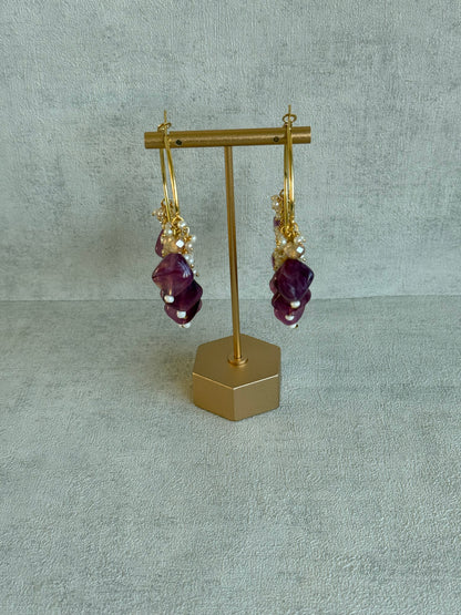 Ayura Designs Heer Balis – Gold Hoops with Amethyst Plum Marble Beads, Pearls & Crystal Detailing
