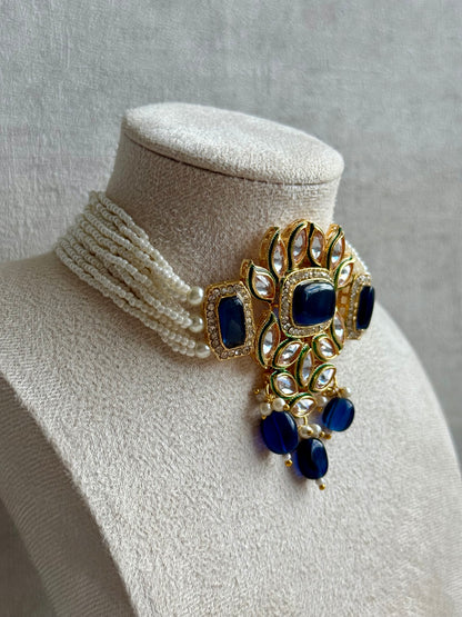 Ayura Designs Raaz Set with Necklace & Earrings – Ink Blue Stones, Kundan Detailing & Antique Gold Finish