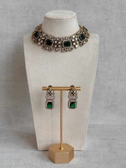 Ayura Designs Celine Set with Earrings – Moissanite Emerald Green Statement Set