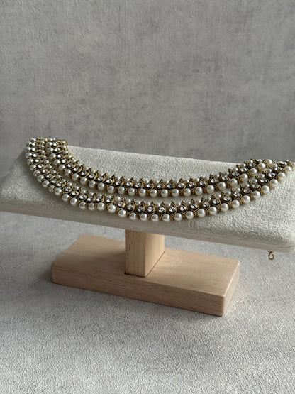 Ayura Designs Chandni Payals – Kundan Anklets with White Pearls & Antique Gold Finish