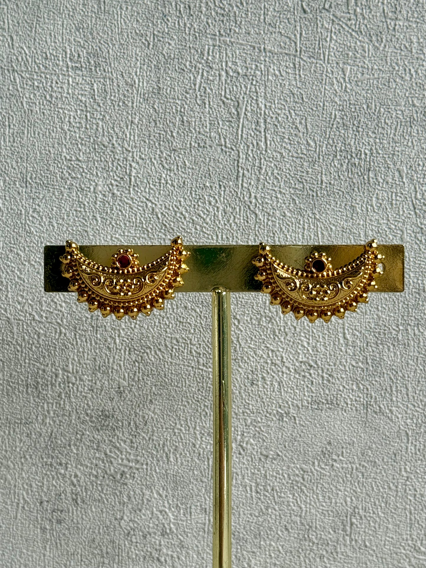 Ayura Designs Dhun Set – Necklace & Earrings with Antique Gold Crescent Motifs, Rani Pink & Emerald Detailing