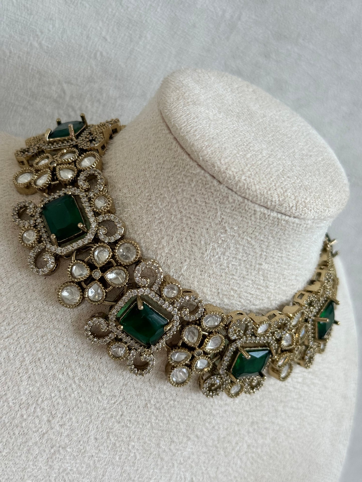 Ayura Designs Celine Set with Earrings – Moissanite Emerald Green Statement Set