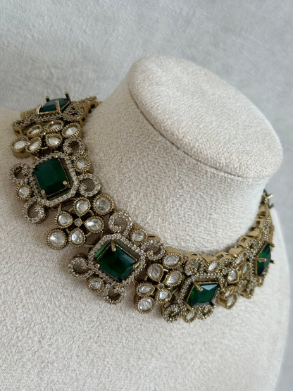 Ayura Designs Celine Set with Earrings – Moissanite Emerald Green Statement Set