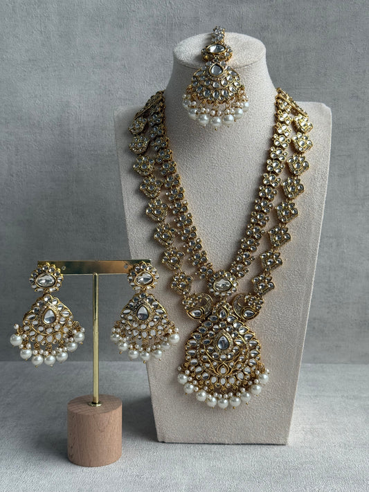 Ayura Designs Javeria Set with Earrings & Tikka – Ivory Pearls, Mirror Kundan & Gold Finish