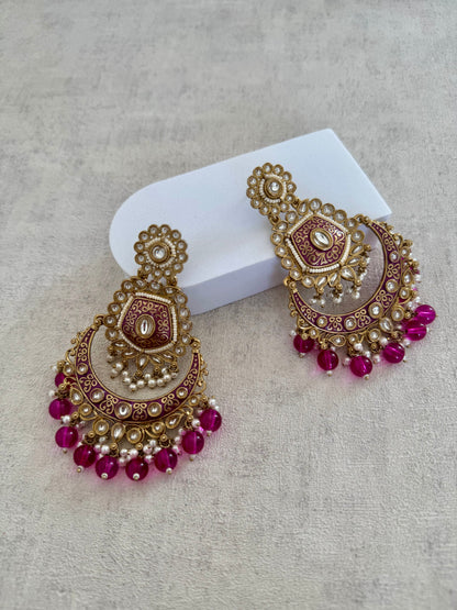 Ayura Designs Safa Antique Gold-Plated Chandbali Earrings with Pearl and Pink Bead Accents