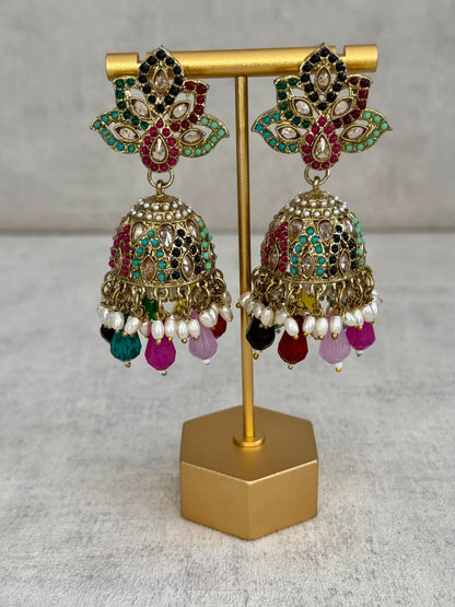 Ayura Designs Wafa Jhumkis – Gold & Multicolor Earrings