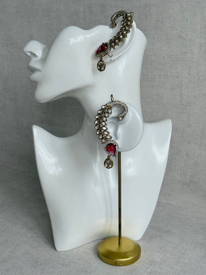 Ayura Designs Dvija Jhumkis – Ruby Pink Crystal Ear Cuff Earrings