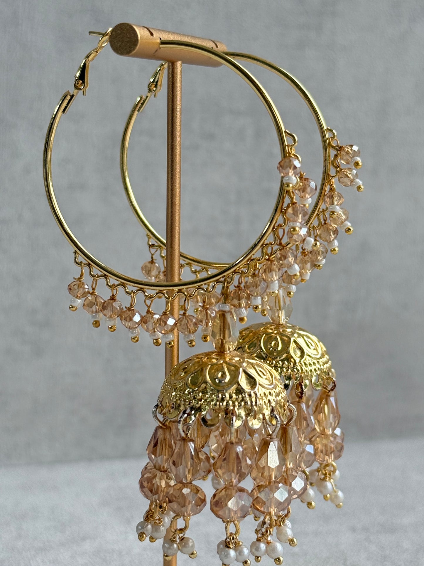 Ayura Designs Surbhi Balis – Champagne Crystals & Pearls in Gold Finish