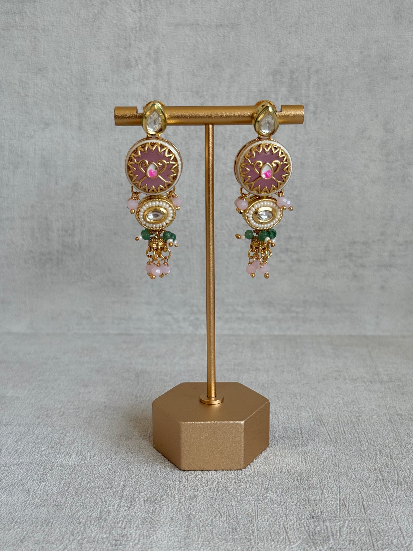 Ayura Designs Hasika Necklace Set with Earrings – Rose Pink, Emerald Green, Kundan & Pearl Detailing