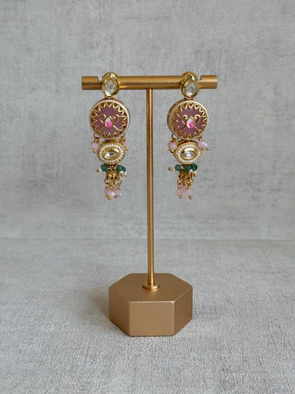 Ayura Designs Hasika Necklace Set with Earrings – Rose Pink, Emerald Green, Kundan & Pearl Detailing