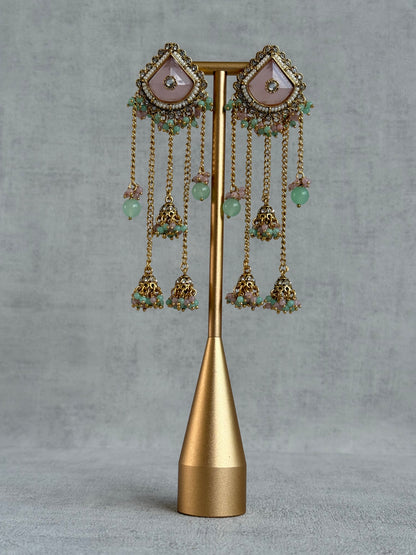 Ayura Designs Tanika Earrings – Blush Pink & Mint Green Duster Earrings with Jhumki Drops
